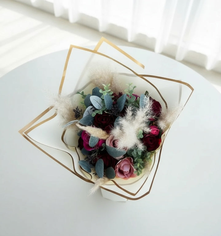 Valentine Bouquet Red And Pink Roses Pampas Claire De Fleurs