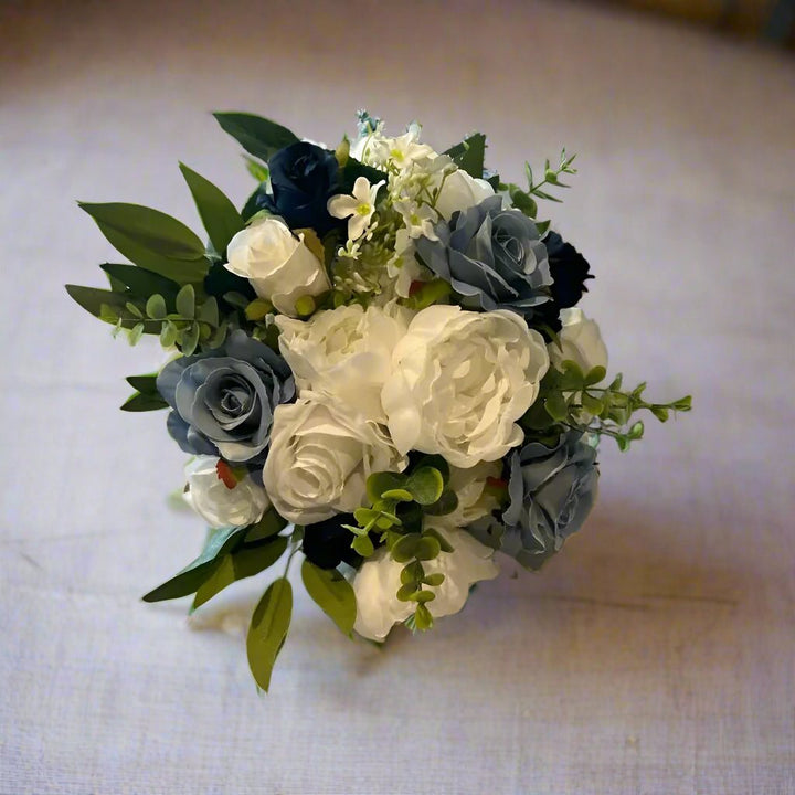 White Ivory And Blue Wedding Bouquet Claire De Fleurs