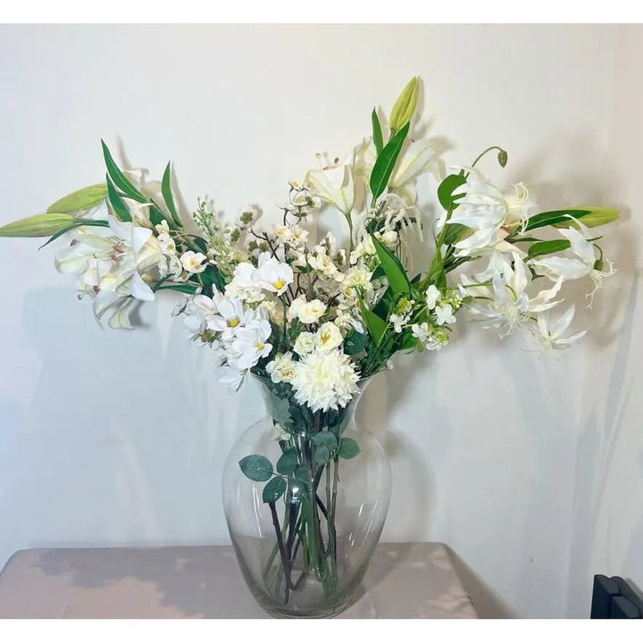 White Lily Artificial Arrangement - Artificial Silk Flower Arrangement Claire De Fleurs