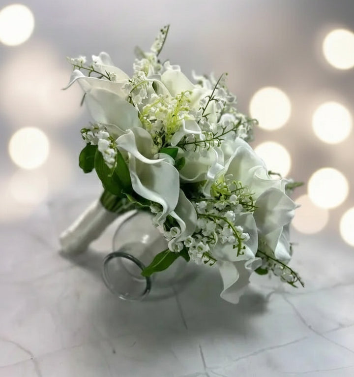 White Lily Tear Drop Cascade Artificial Wedding Bouquet Claire De Fleurs
