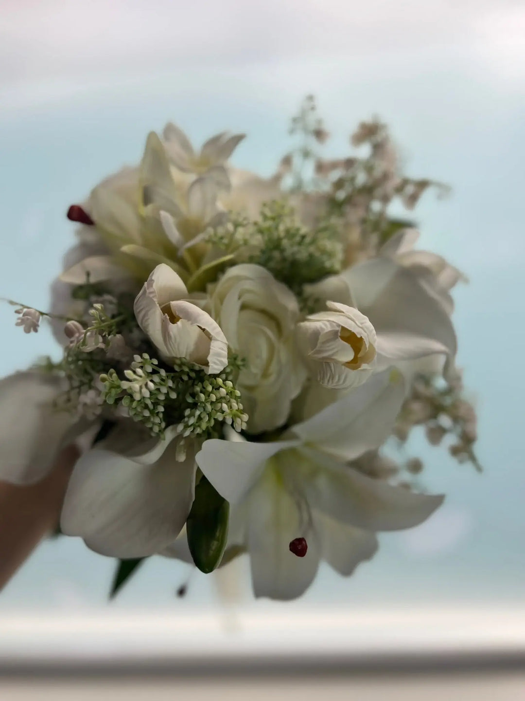 White Lily and Ivory Rose Artificial Wedding Bouquet Claire De Fleurs