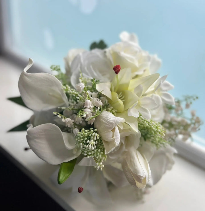 White Lily and Ivory Rose Artificial Wedding Bouquet Claire De Fleurs