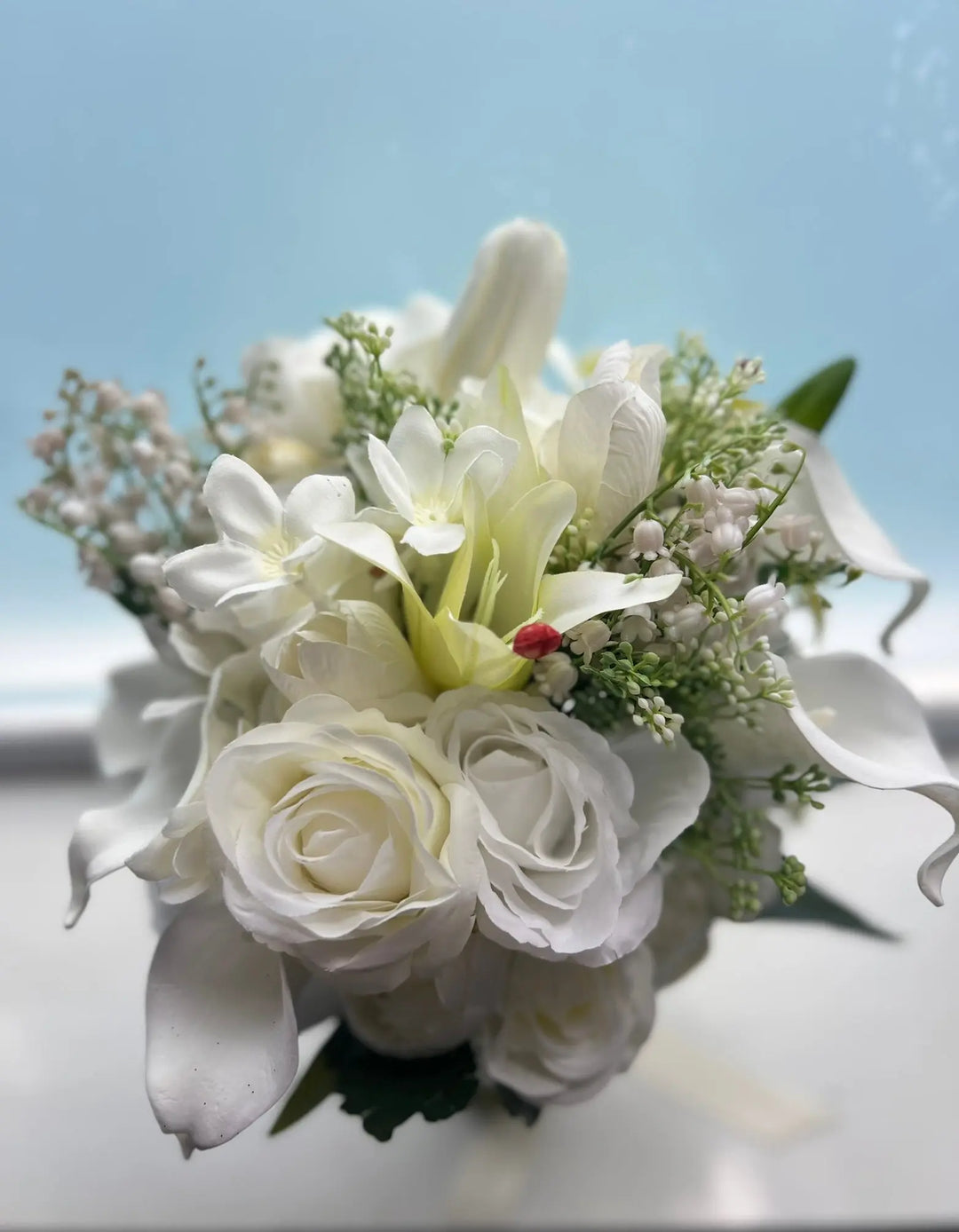 White Lily and Ivory Rose Artificial Wedding Bouquet Claire De Fleurs