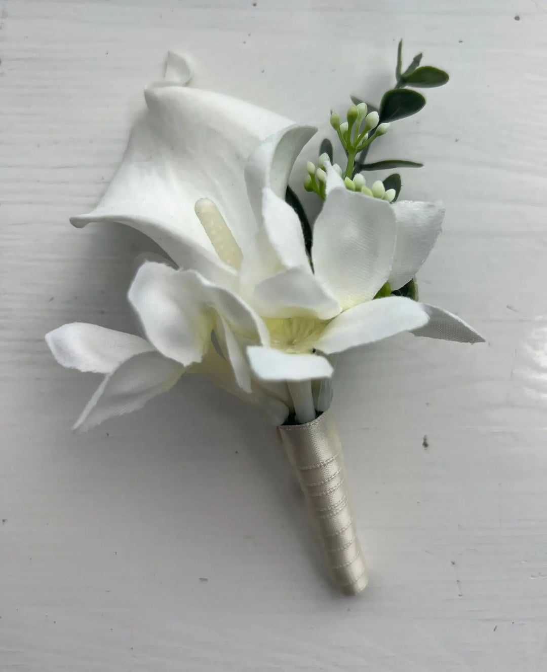 White Rose, Lily, Eucalyptus Bridal Bouquet Claire De Fleurs