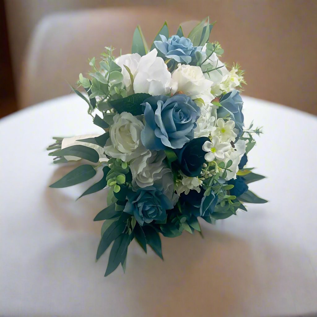 White and Blue Wedding Bouquet Claire De Fleurs