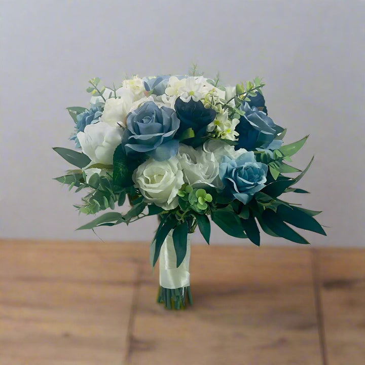 White and Blue Wedding Bouquet Claire De Fleurs