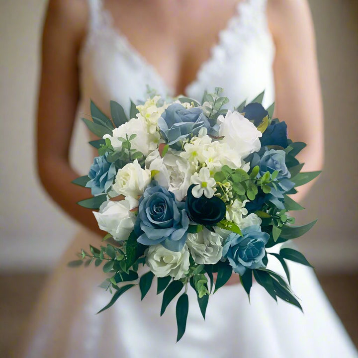 White and Blue Wedding Bouquet Claire De Fleurs