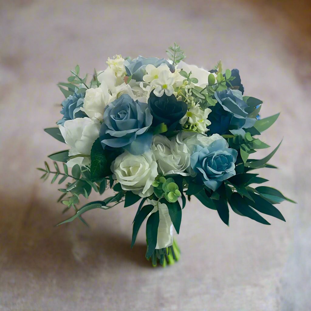 White and Blue Wedding Bouquet Claire De Fleurs