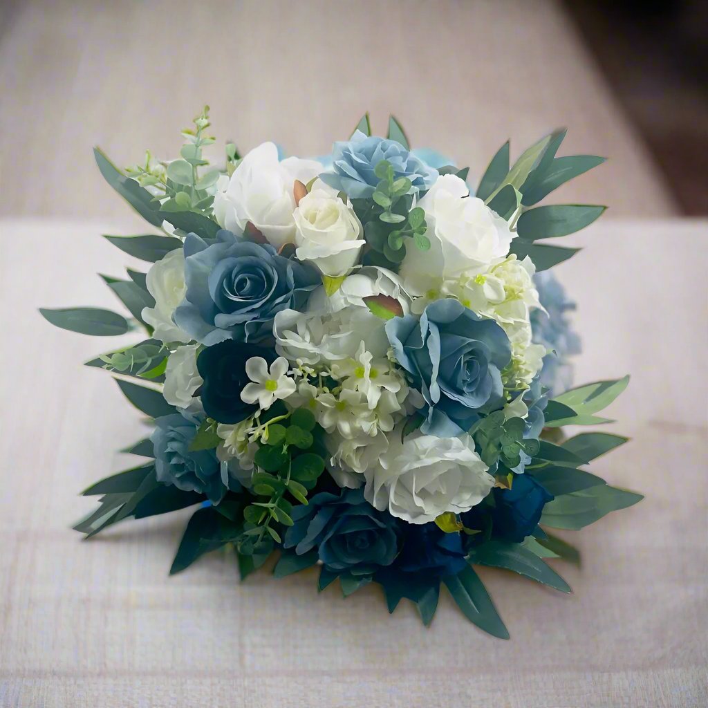 White and Blue Wedding Bouquet Claire De Fleurs
