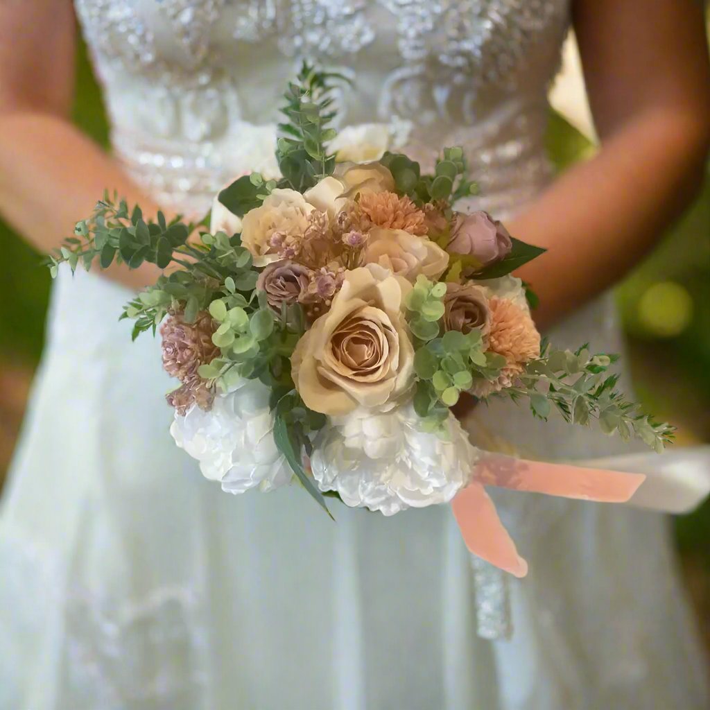 White, Nude and Dusty Pink Silk Bridal Bouquet Claire De Fleurs