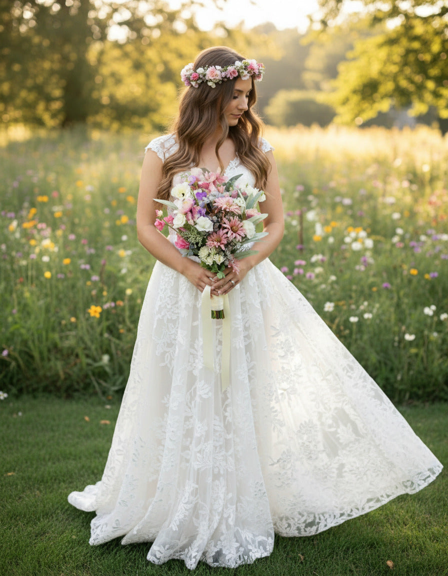 Wild Flower Pink And Ivory Wedding  Bridal Bouquet Claire De Fleurs