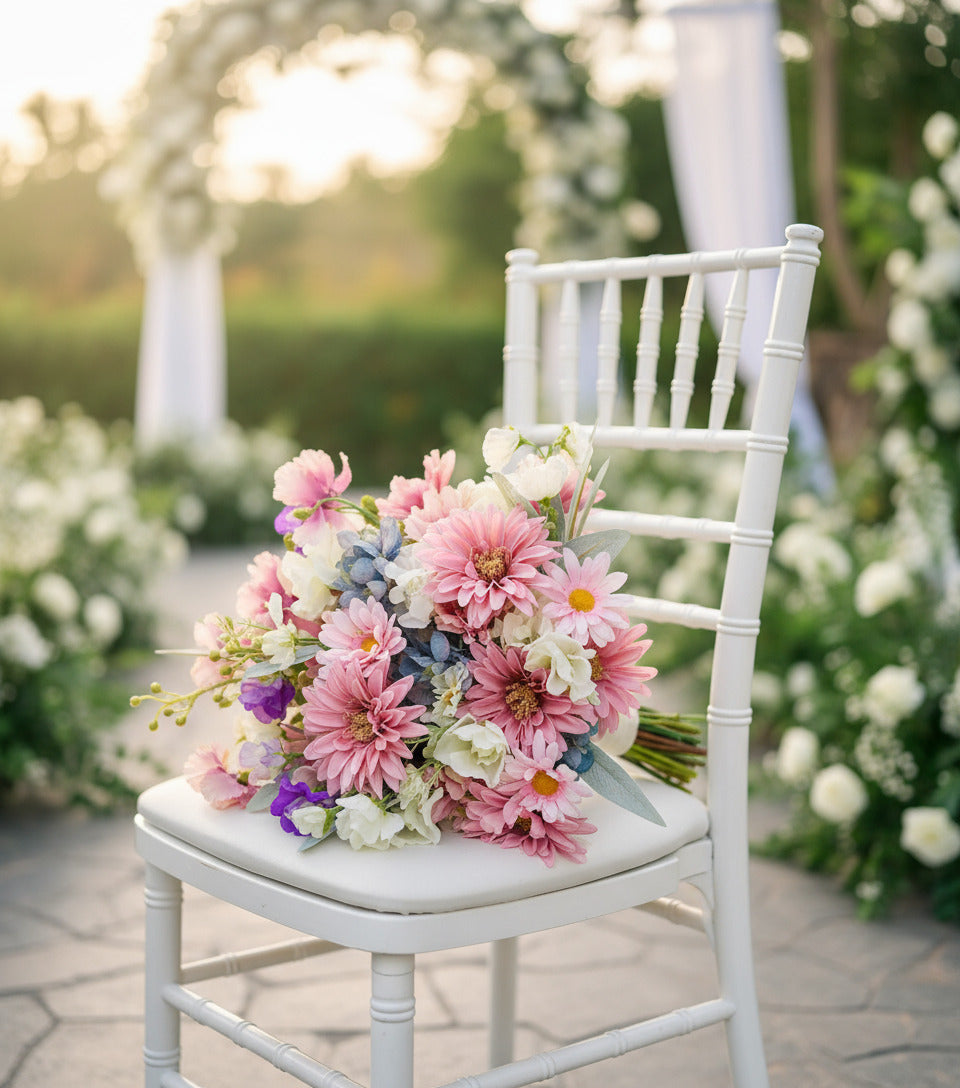 Wild Flower Pink And Ivory Wedding  Bridal Bouquet Claire De Fleurs