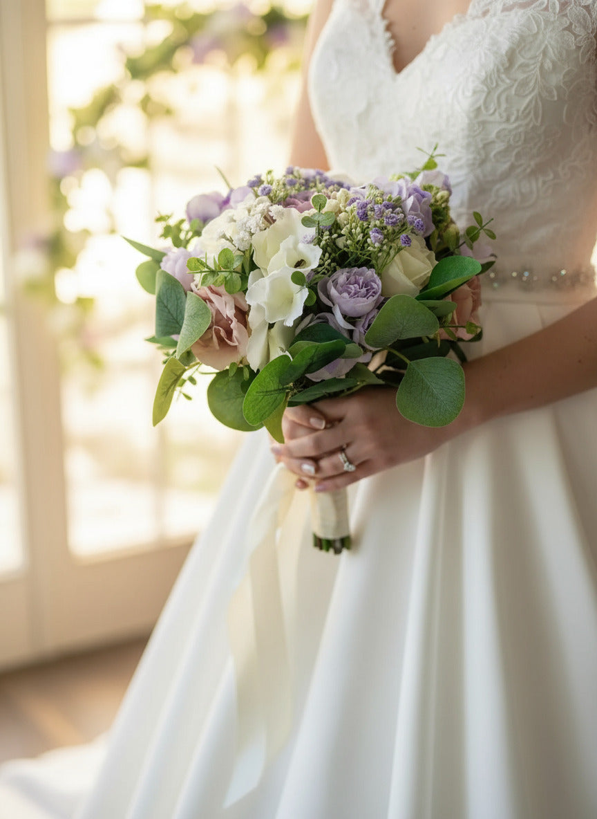 lilac and Ivory Rose Wedding Bridal Bouquet Claire De Fleurs