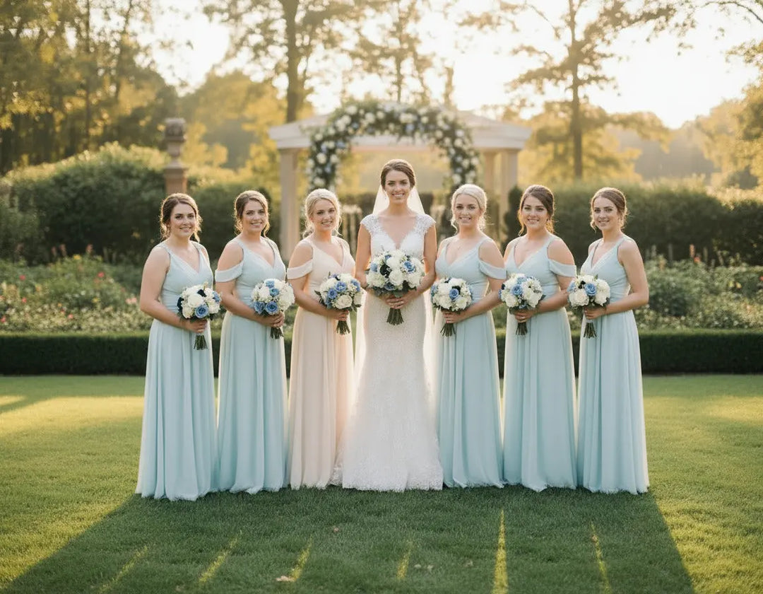Blue and ivory artificial wedding flower package by Claire De Fleurs
