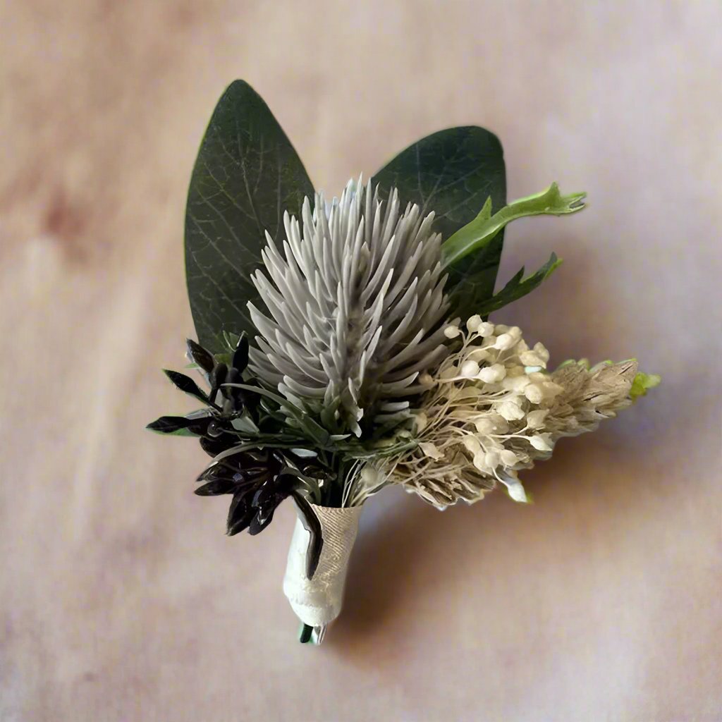 Artificial Blue Thistle Buttonhole Dried Flowers Claire De Fleurs