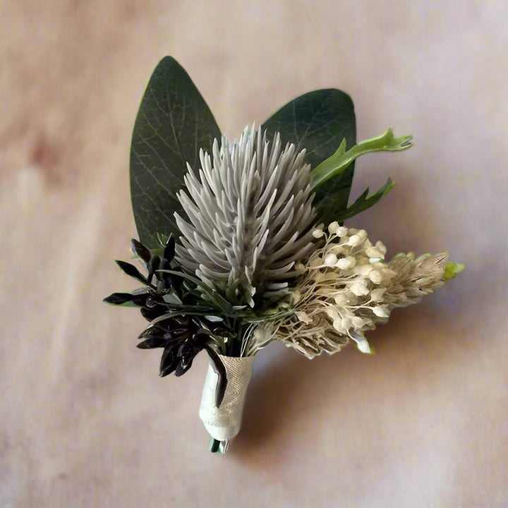 Artificial Blue Thistle Buttonhole Dried Flowers Claire De Fleurs