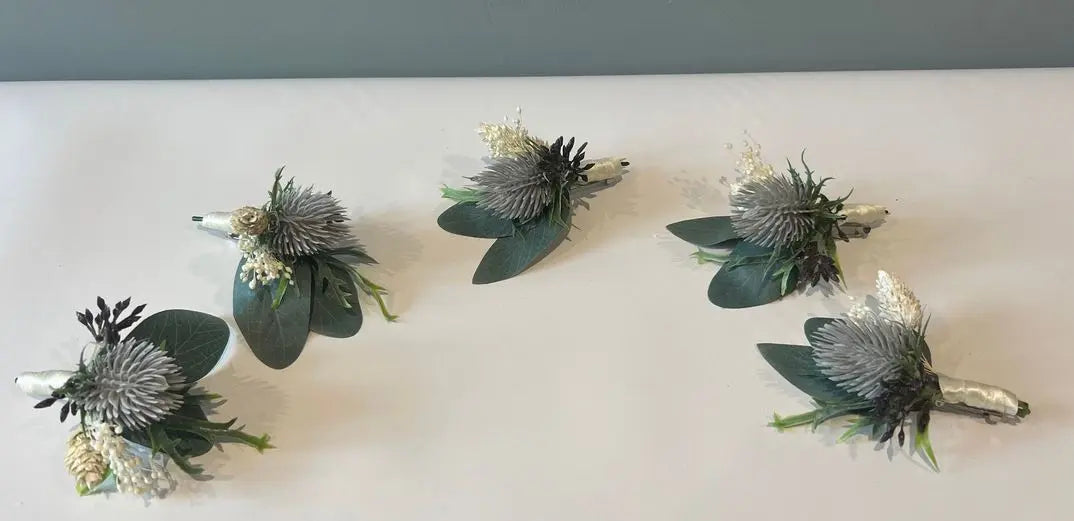 Artificial Blue Thistle Buttonhole Dried Flowers Claire De Fleurs