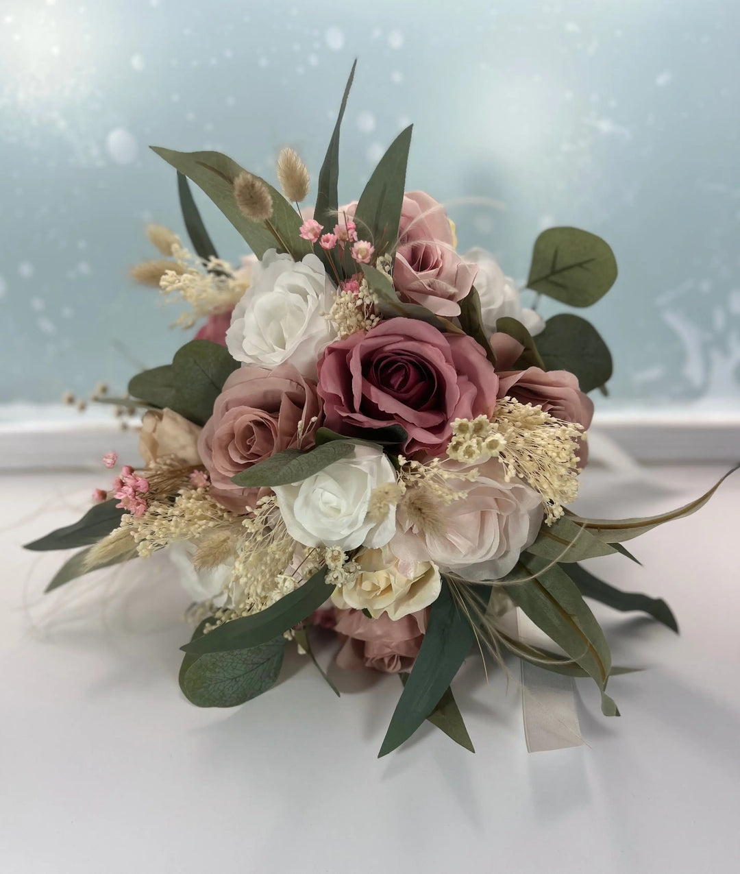 Artificial Blush Pink and Ivory Rose Wedding Bridal Bouquet Claire De Fleurs