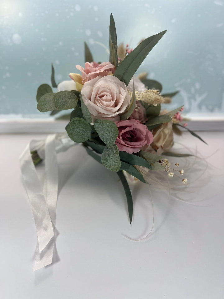 Artificial Blush Pink and Ivory Rose Wedding Bridal Bouquet Claire De Fleurs