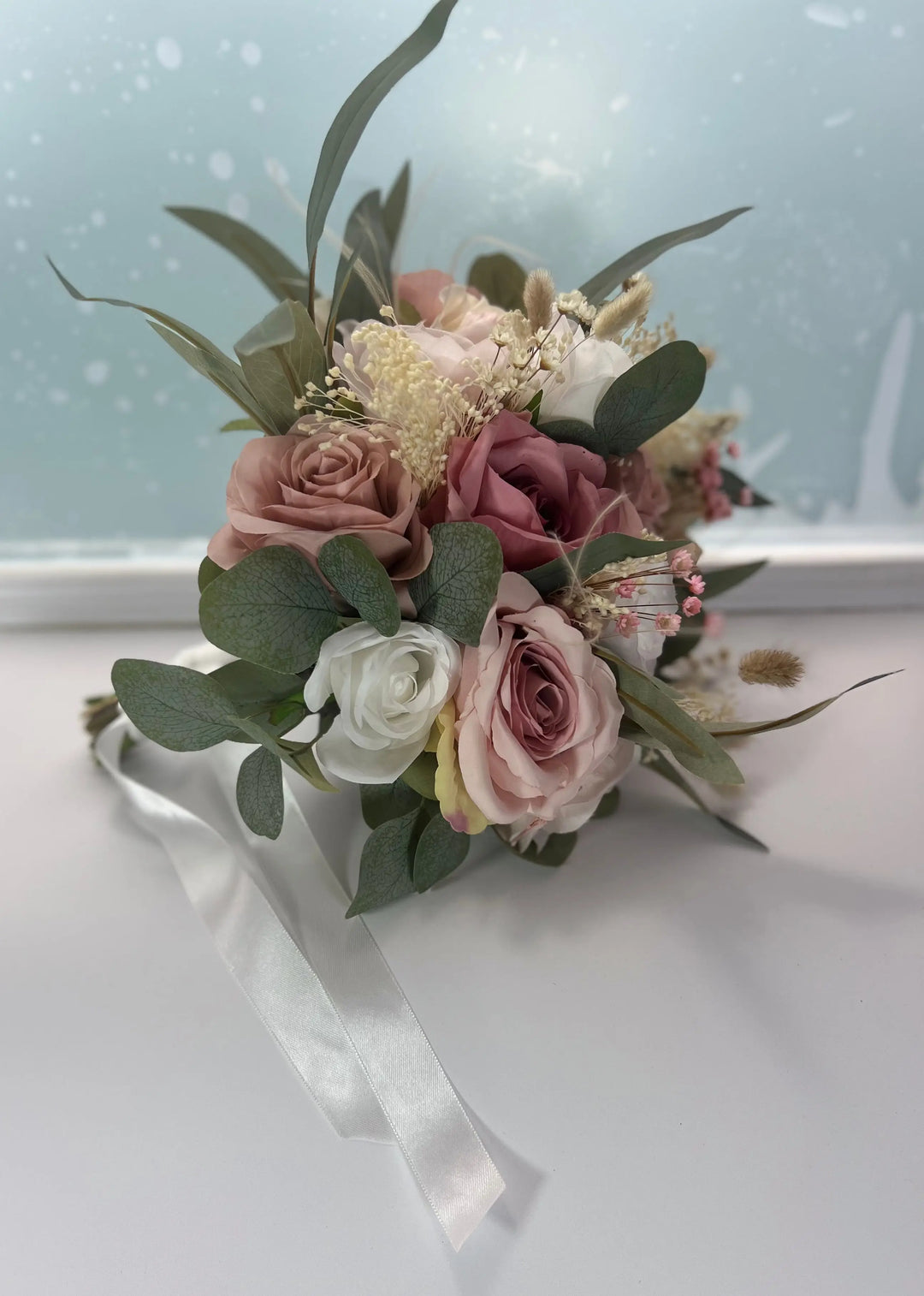 Artificial Blush Pink and Ivory Rose Wedding Bridal Bouquet Claire De Fleurs