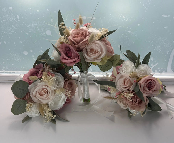 Artificial Blush Pink and Ivory Rose Wedding Bridal Bouquet Claire De Fleurs