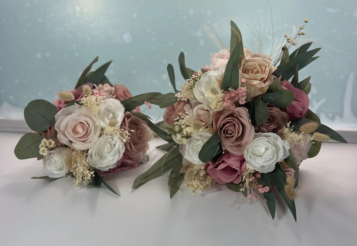 Artificial Blush Pink and Ivory Rose Wedding Bridal Bouquet Claire De Fleurs