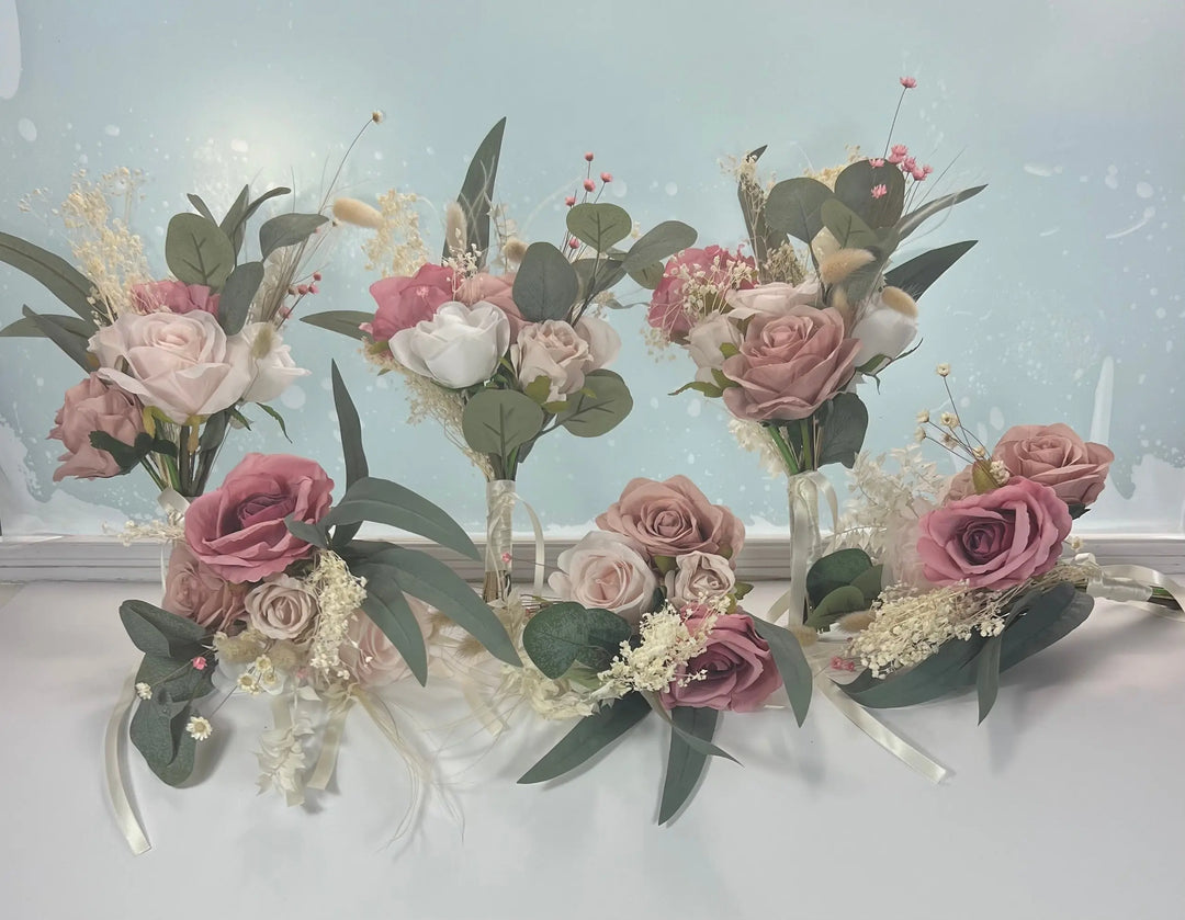 Artificial Blush Pink and Ivory Rose Wedding Bridal Bouquet Claire De Fleurs