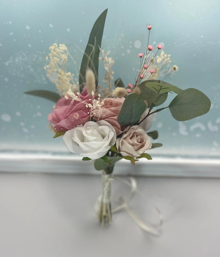Artificial Blush Pink and Ivory Rose Wedding Bridal Bouquet Claire De Fleurs