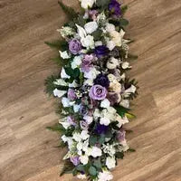 Artificial Lilac and Purple and White Silk Casket Spray Claire De Fleurs