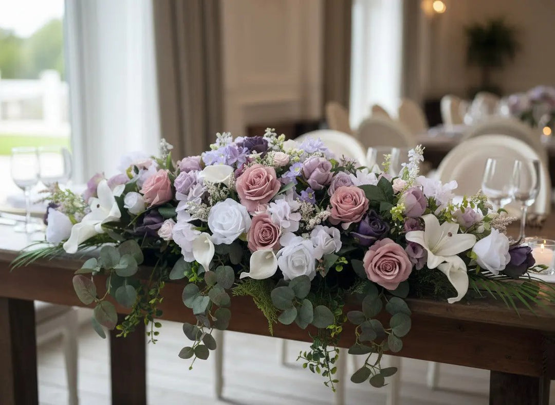 Artificial Lilac and Purple and White Silk Casket Spray -4 foot Claire De Fleurs