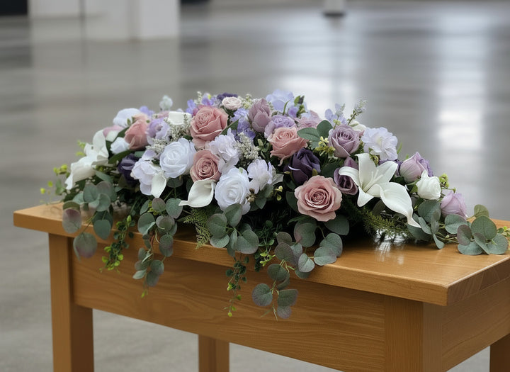 Artificial Lilac and Purple and White Silk Casket Spray -4 foot Claire De Fleurs