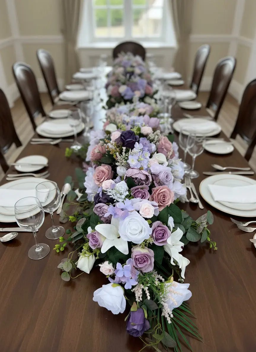 Artificial Lilac and Purple and White Silk Casket Spray -4 foot Claire De Fleurs