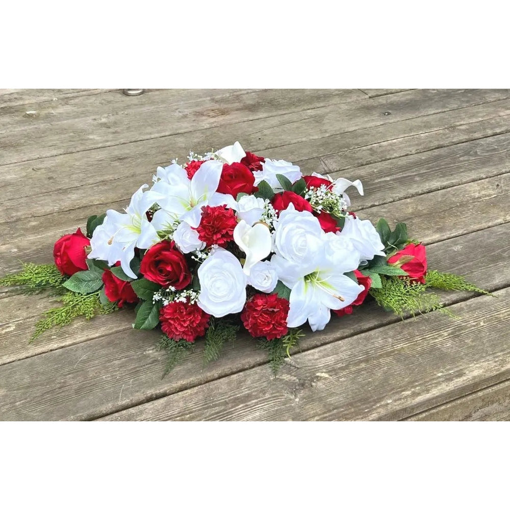Artificial Red And White Silk Flower Tribute Funeral Grave Flowers Claire De Fleurs