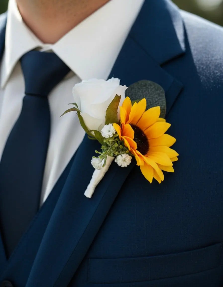Artificial Sunflower And Gyp Baby’s Breath Bridal Bouquet - Wedding Keepsake Flowers Claire De Fleurs