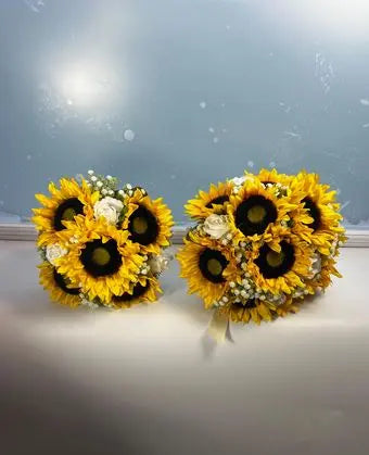 Artificial Sunflower And Gyp Baby’s Breath Bridal Bouquet - Wedding Keepsake Flowers Claire De Fleurs