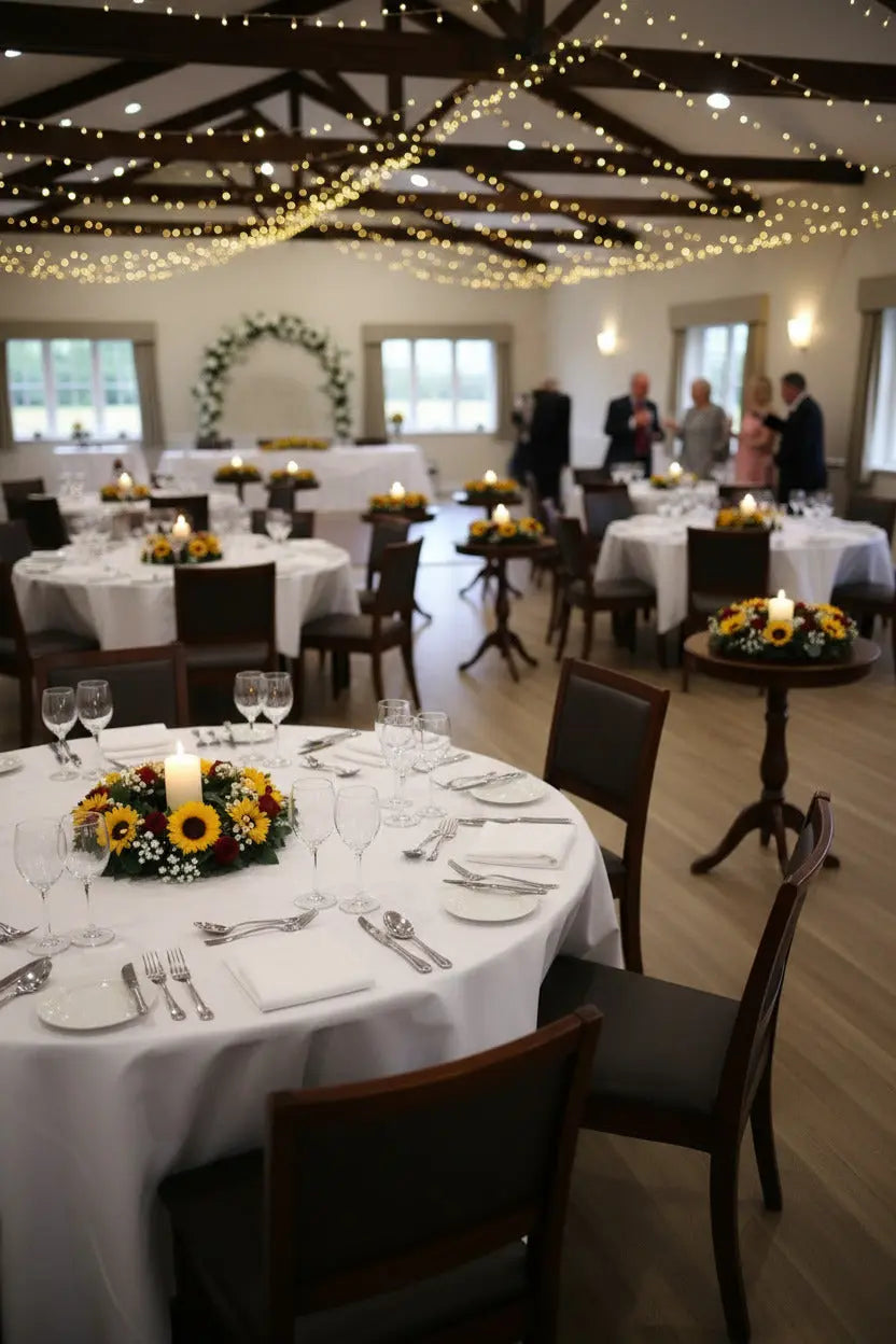 Artificial Table Wreath Centre Piece Decoration – Red Roses &  SunFlower Arrangement Claire De Fleurs