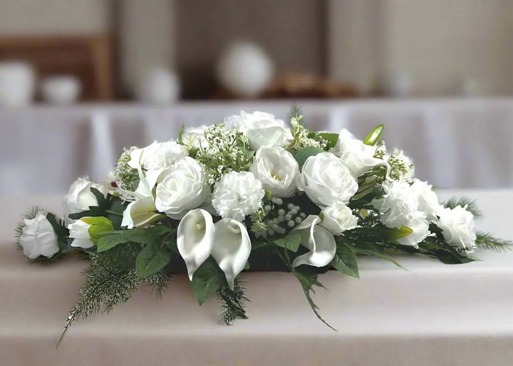 Artificial White Christmas Table Arrangement Claire De Fleurs