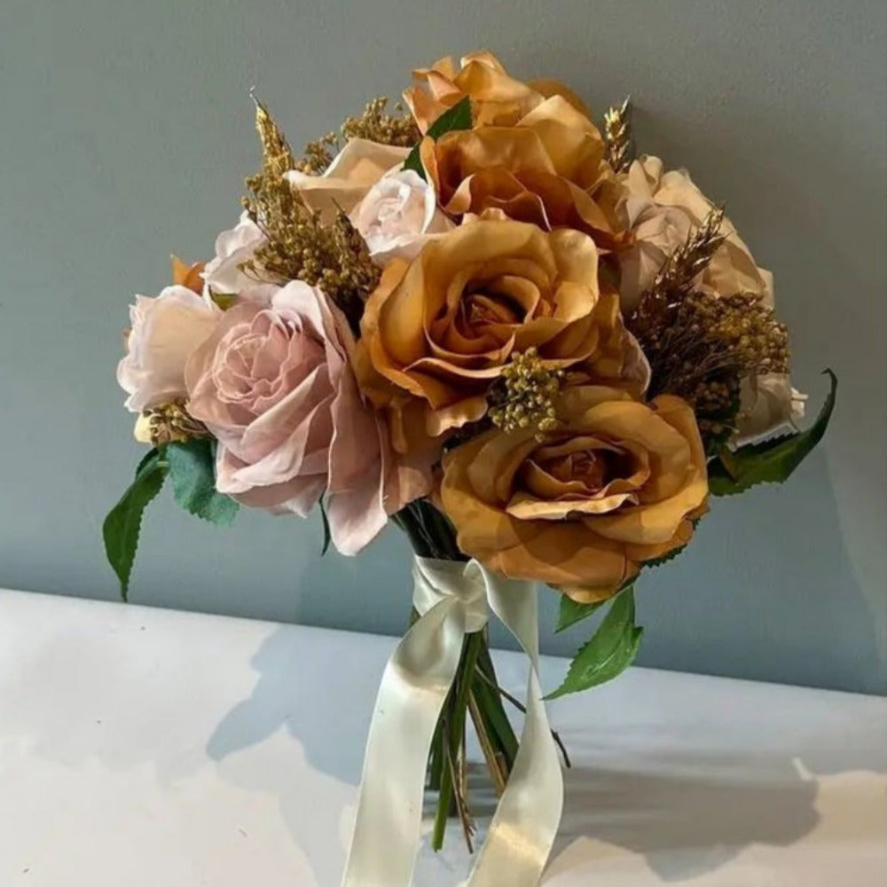 Autumnal Gold, nude and Burnt Orange Bouquet Claire De Fleurs