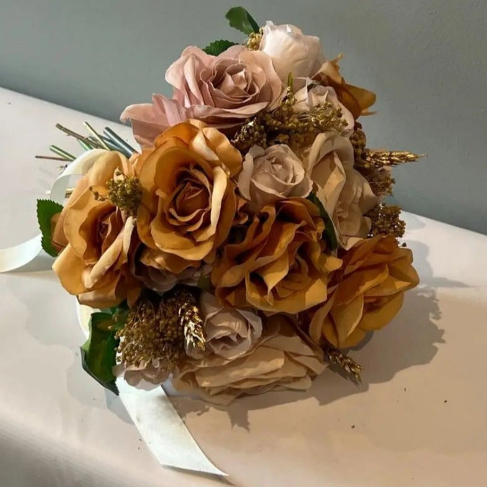 Autumnal Gold, nude and Burnt Orange Bouquet Claire De Fleurs