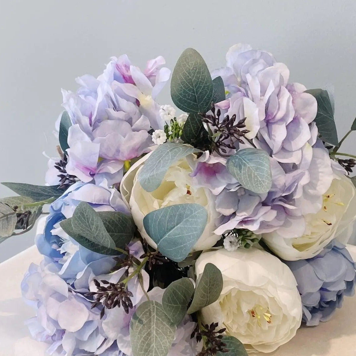 Baby Blue And White Wedding Bouquet - Artificial Flowers | Claire De Fleurs