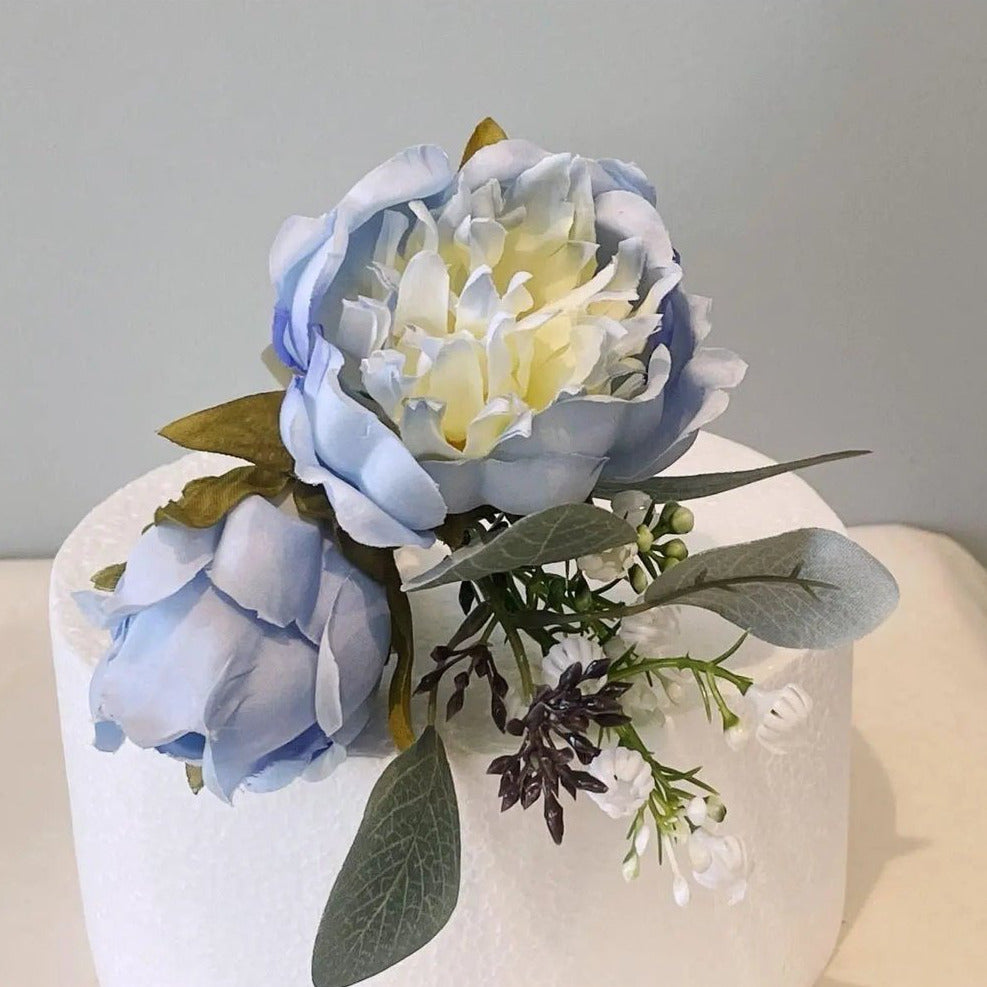 Baby Blue Peony Cake Flower Topper - Artificial Flowers | Claire De Fleurs