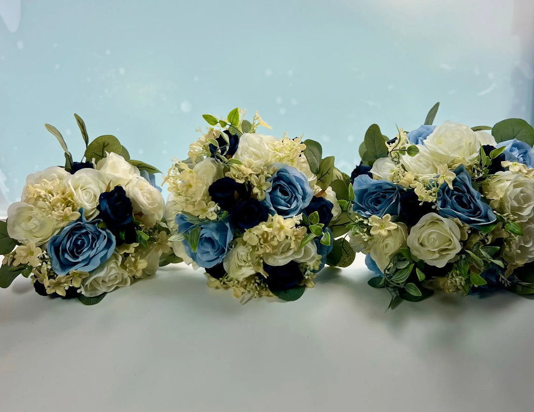 Blue And Ivory Artificial Wedding Bouquet Package Claire De Fleurs