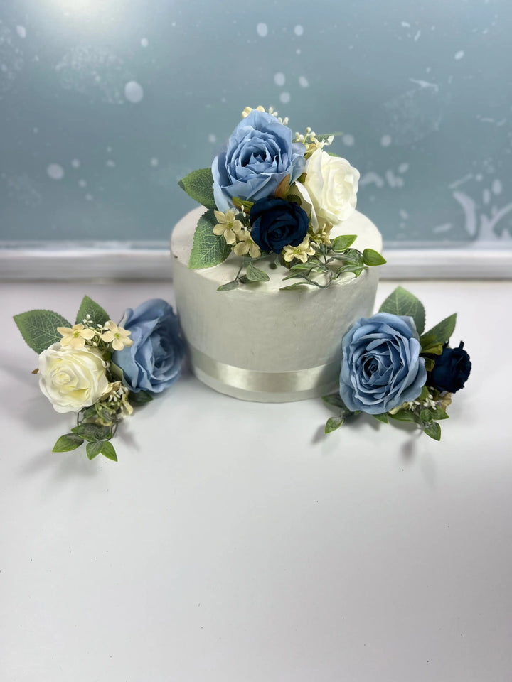 Blue And Ivory Artificial Wedding Bouquet Package Claire De Fleurs