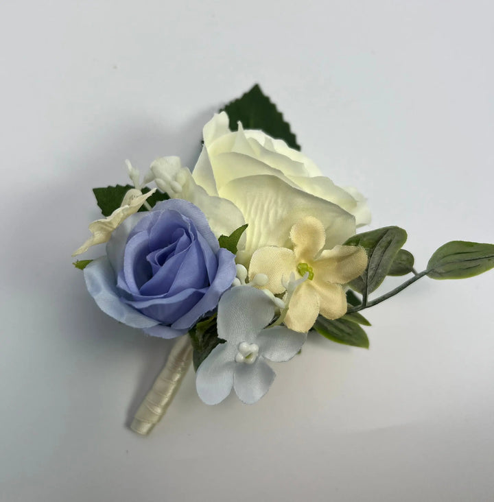 Blue And Ivory Artificial Wedding Bouquet Package Claire De Fleurs