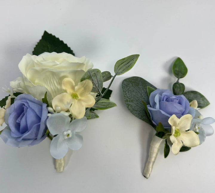 Blue And Ivory Artificial Wedding Bouquet Package Claire De Fleurs