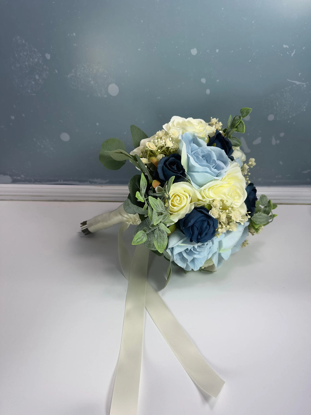 Blue And Ivory Artificial Wedding Bouquet Package Claire De Fleurs