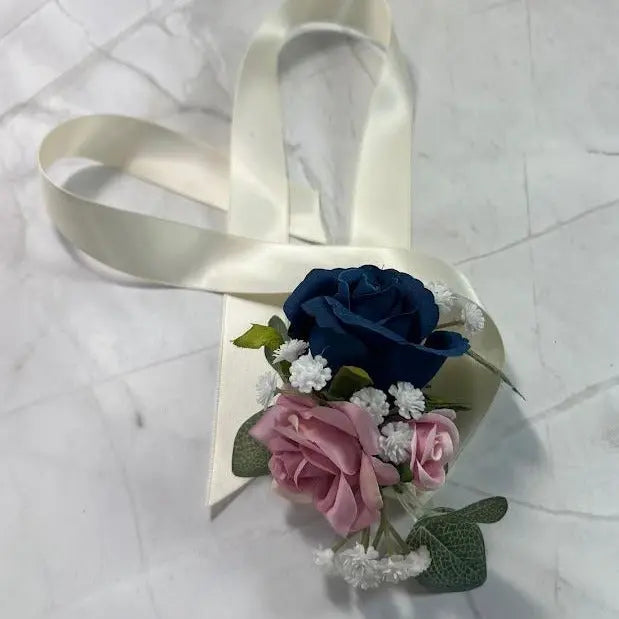 Blue And Pink Wrist Corsage Claire De Fleurs