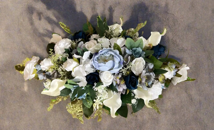 Blue And White Artificial Casket Spray Funeral Memorial Flowers Claire De Fleurs