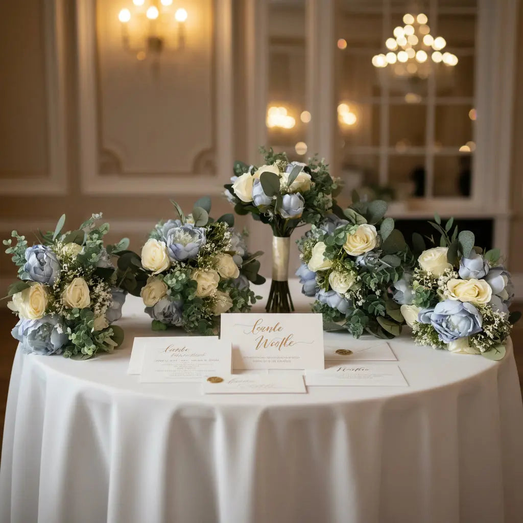 dustyBlue and Ivory Rose Bouquet Wedding Bouquet Package Claire De Fleurs