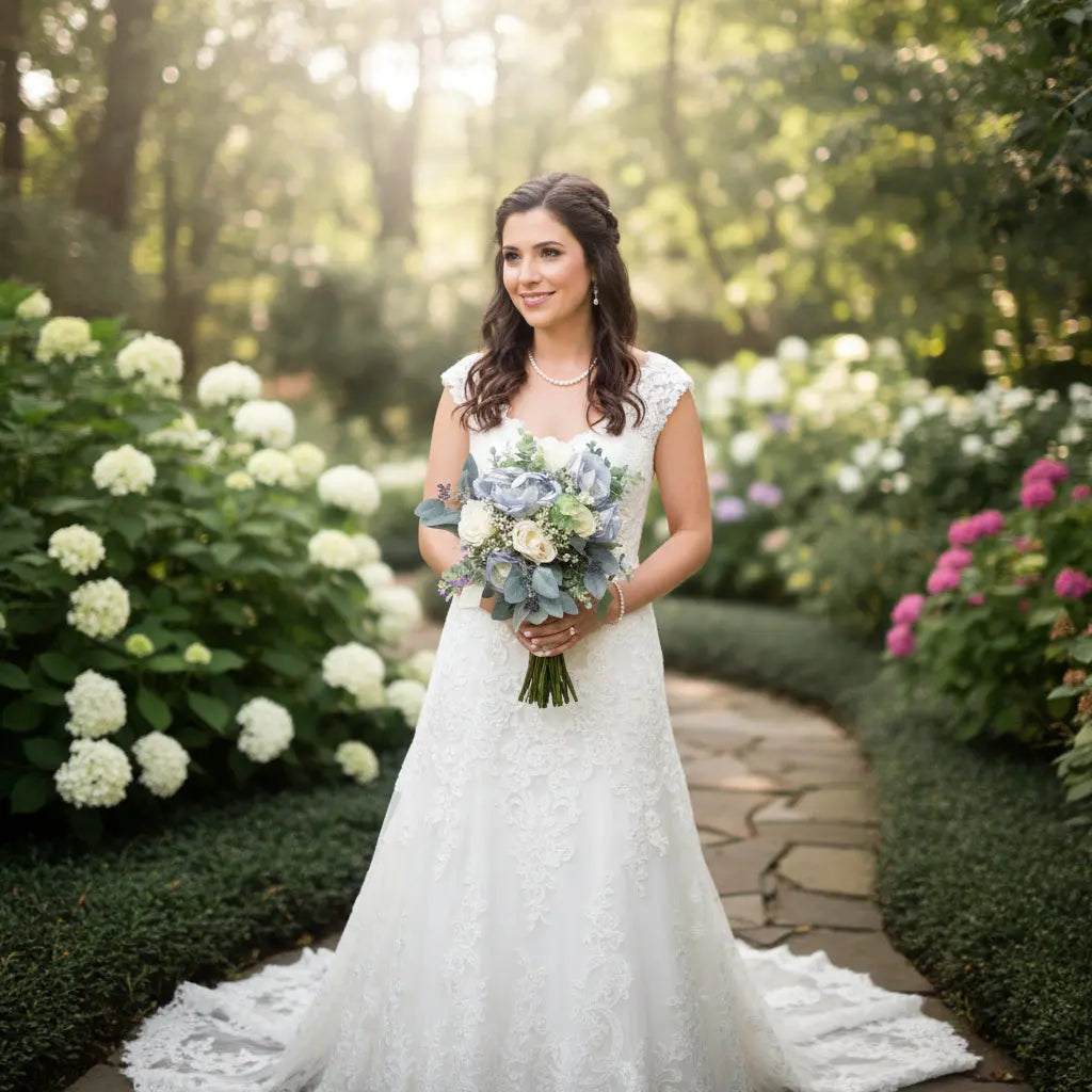 Blue and Ivory Rose Wedding Bouquet Artificial Wedding Bouquet Package Claire De Fleurs